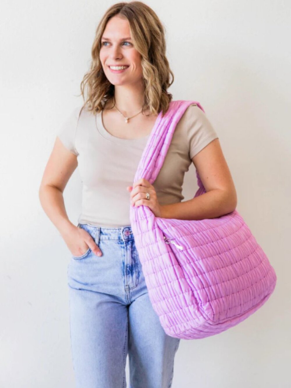 Like New sweet honey pink puffer bag tote